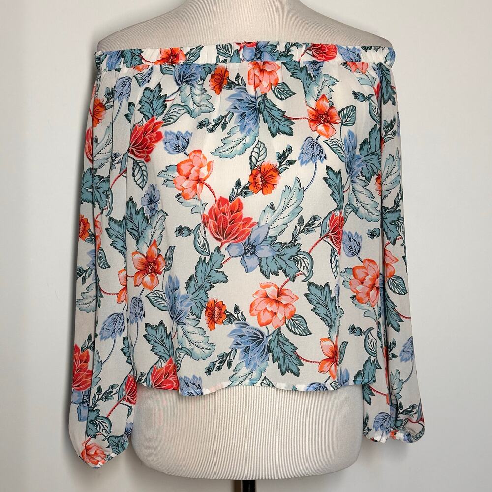 Forever 21 Contemporary Floral Off Shoulder Long Sleeve Lightweight Blouse Sz S
